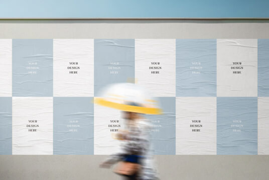 Glued Posters on Outdoor Wall Mockup